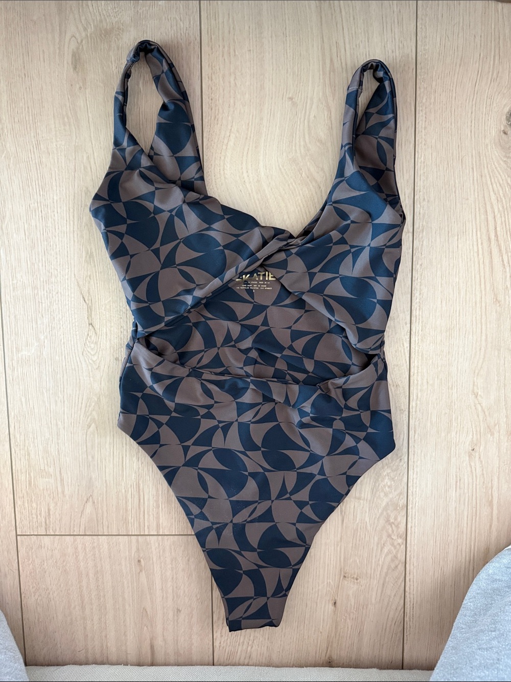 Skatie Brown & Navy Geometric One-Piece Swimsuit